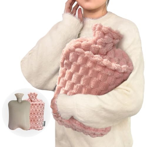 Alpinmett 3L Extra Large Hot Water Bottle with Plush Cover Warming Bed Pink | XXL Hot Water Bag and Cover with Hand Pocket, Hot Cold Therapy Pack for Pain Relief, Long Lasting Hands Feet Warmer