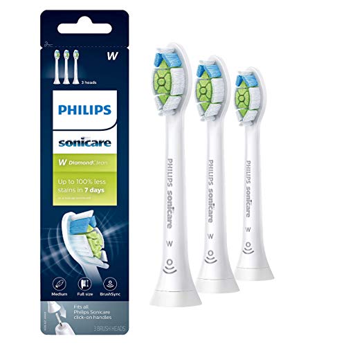 Philips Sonicare W DiamondClean Brush Heads, 3-Pack, 9 Month Supply, White | 700% More Plaque Removal¹, 100% Whiter Teeth², BrushSync Reminder, Up To 62,000 Bristle Movements Per Min, HX6063/65