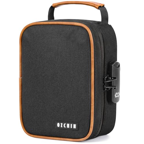 OZCHIN Smell Proof Bag with Combination Lock File Organizer Case Container Medicine Odorless Storage Lock Box Great Gift for Friend (Dark Brown, M)