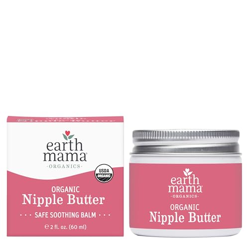 Earth Mama Organic Nipple Butter, Lanolin-Free Breastfeeding Cream, 2 fl oz | Lanolin-Free Nipple Cream for Breastfeeding, Cracked & Sore Nipples, Pump Flanges - Breastfeeding & Hospital Bag Essentials