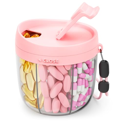 AMOOS Travel Pill Dispenser with Anti-Mix Design, 7-Slot, Patented, Pink | Portable