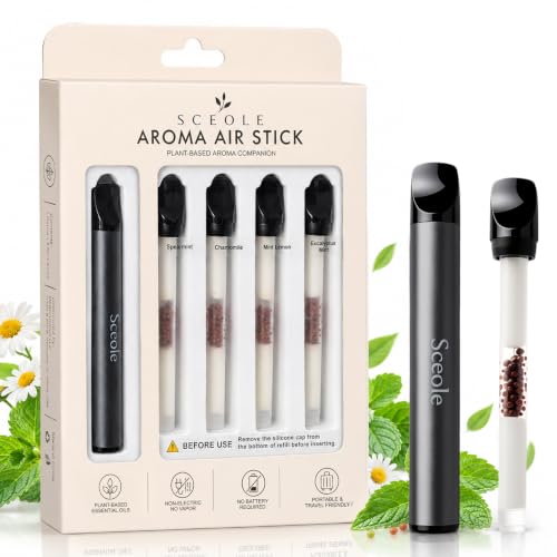 Aroma Air Stick, Reusable Botanical Aroma System with 5 Botanical Refills, Non-Electric,