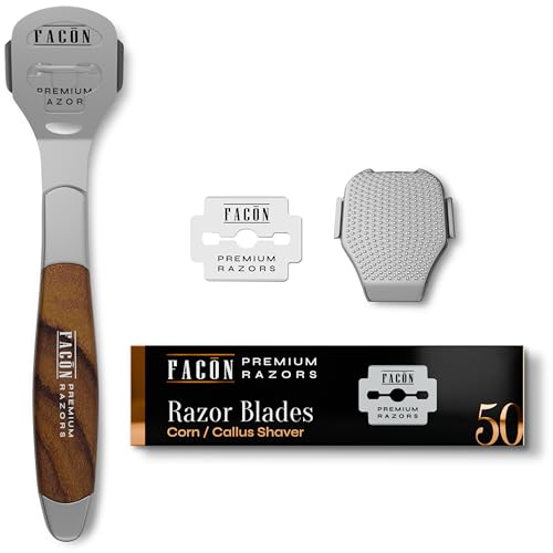 Facón Professional Callus Shaver Remover with 50 Blades, Pedicure Razor for Feet