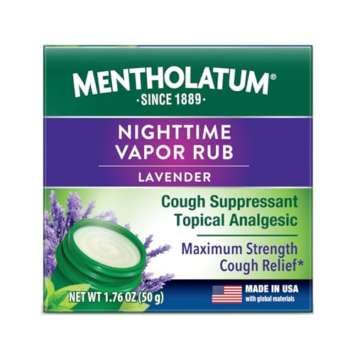 Mentholatum Nighttime Vaporizing Rub, Lavender Scent, Maximum Strength Cough Suppressant, Topical Chest