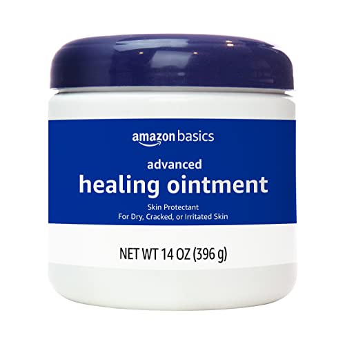 Amazon Basics Healing Ointment & Skin Protectant for Dry & Cracked Skin, Chapped Lips, Minor Cuts and Scrapes, Moisturizing Barrier Cream, Fragrance Free, 14 oz, 1-Pack