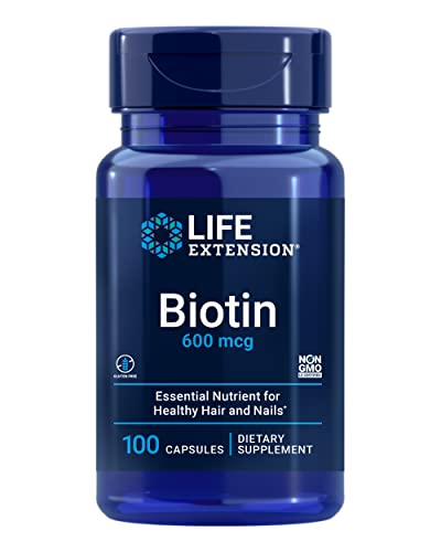 Life Extension Biotin, Vitamin B7, 600 mcg, 100 Capsules | Supports Hair,