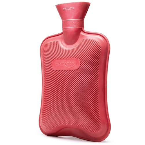 HomeTop Premium Classic Rubber Hot Water Bottle (Red) | Pain Relief, Long-lasting
