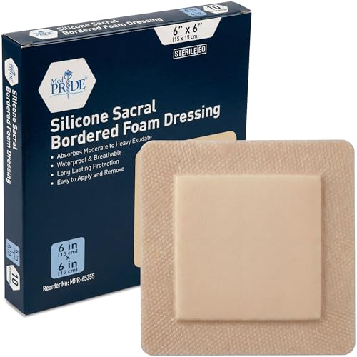 Medpride Adhesive Silicone Bordered Foam Wound Dressing Pads- 6 inches by 6