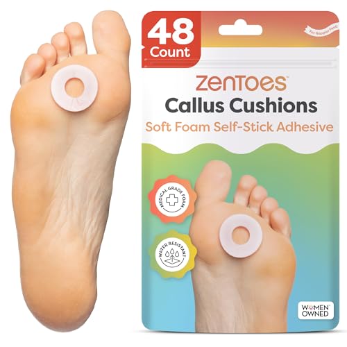 ZenToes Callus Cushions, Water-Resistant Adhesive Corn Pads, 48 Count | Soft foam