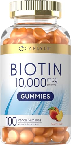 Carlyle Biotin 10000mcg Gummies | 100 Count | Peach Flavor Supplement