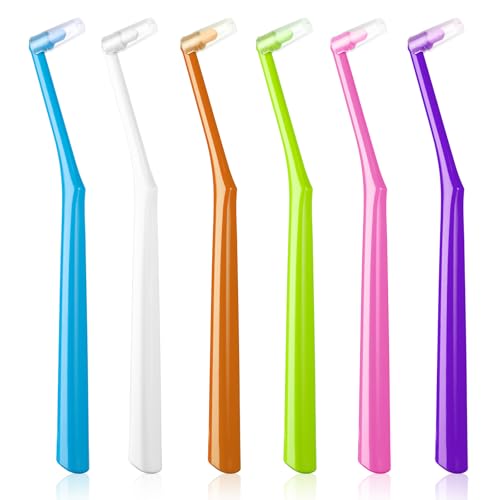 Fregum End Tuft Toothbrush for Orthodontic, Braces Brush Soft Bristles | 6 Pcs Angled Toothbrush for Braces, Implants, Retainers, Back Teeth, and Wisdom Teeth