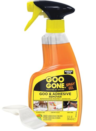 Goo Gone Adhesive Remover Spray Gel 12 Oz with Scraper, Surface Safe | Citrus Cleaning Power for Hard Surfaces, Carpet & Fabric, Removes Glue, Stickers, Tape Residue, Grease, Gum & Wax, Drip Free