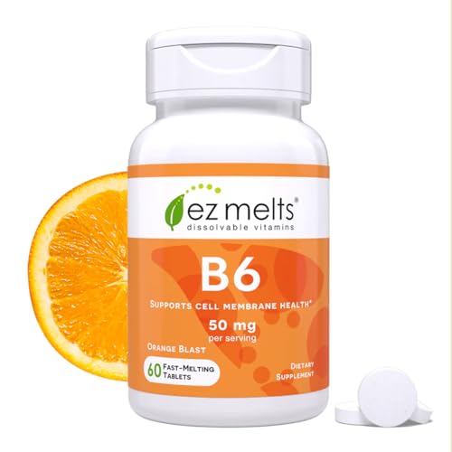 EZ Melts Dissolvable Vitamin B6 50 mg, 60 Tabs (30 Servings), Orange