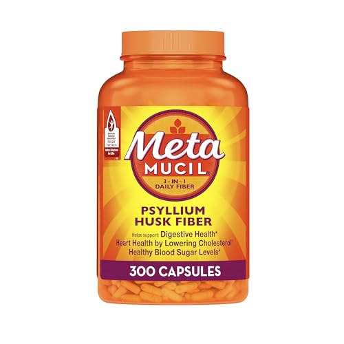 Metamucil, Psyllium Husk Fiber Capsules, 300 ct, 3-in-1 Fiber Supplement, Daily Psyllium