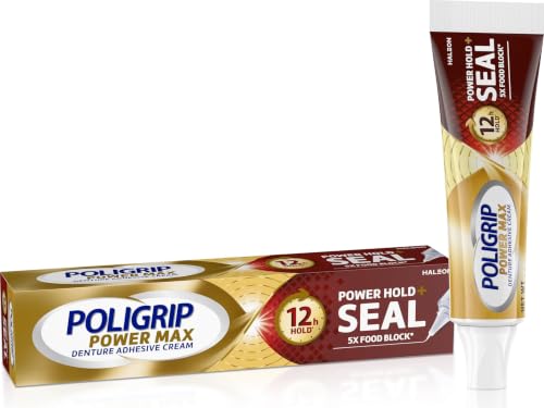 Poligrip Power Max Power Hold plus Seal Denture Adhesive Cream, 2.2 oz | Denture Cream for Secure Hold, Flavor-Free, Strongest Hold And Food Seal