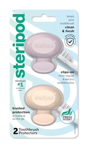 Steripod Clip-On Toothbrush Protector, Pink/Blue, 2 Count | Fits Most Manual and