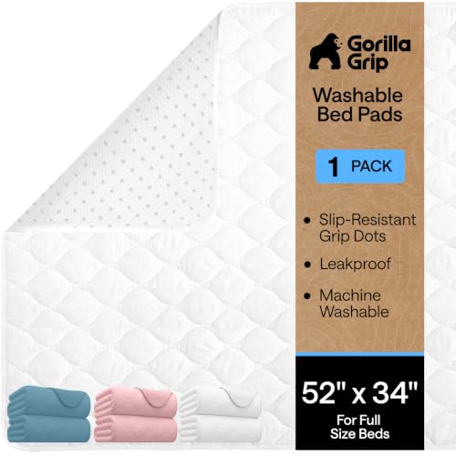 GORILLA GRIP Washable Reusable Underpads, 52x34 White | Heavy Absorbency Incontinence Bedwetting