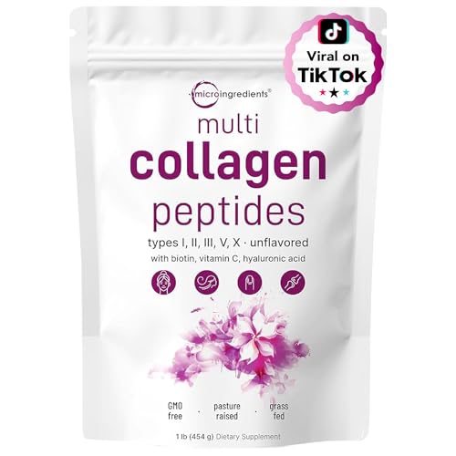 Micro Ingredients Multi Collagen Peptides Powder, 1lb (41 Servings) | Hydrolyzed Type