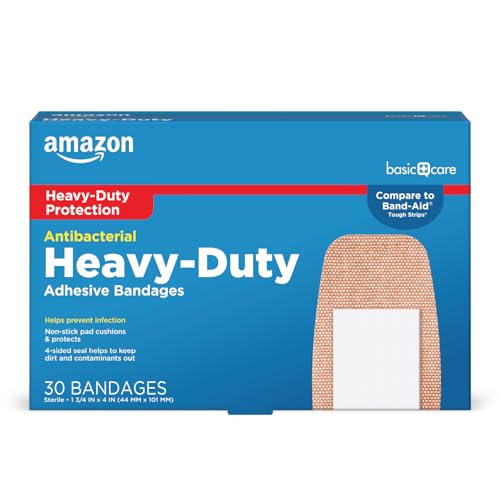 Amazon Basic Care Heavy Fabric Adhesive Bandages, Strong Adhesion, Large Tough &