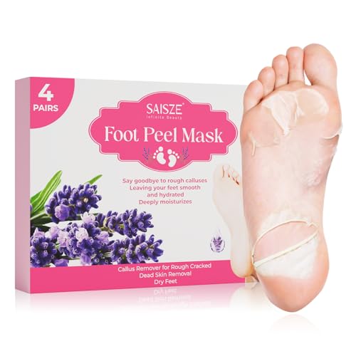 SAISZE Foot Peeling Mask, 4 Pairs Foot Peel Mask for Dry Cracked