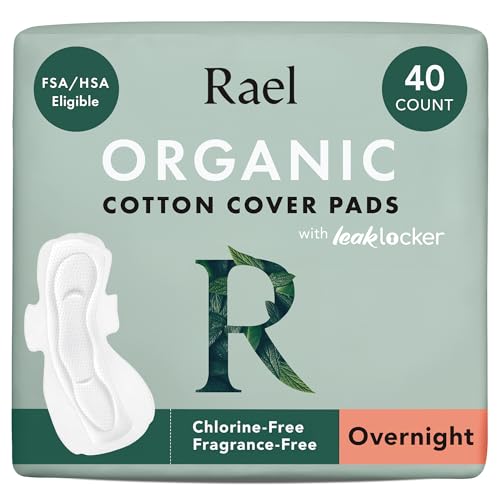 Rael Organic Cotton Cover Sanitary Pads for Women, Heavy (Overnight, 40 Ct)