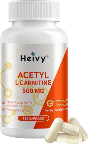 Heivy Acetyl L-Carnitine 500mg, 180 Capsules | Vegan, Non-GMO, Third-Party Tested, Made