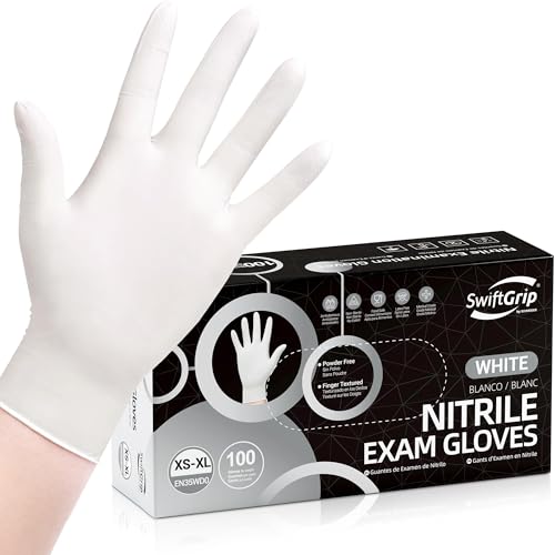 SwiftGrip Disposable Nitrile Exam Gloves, 3-mil, Small, Box of 100, White Nitrile