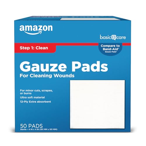 Amazon Basic Care Gauze Pads, 4x4" Sterile Medical Wound Dressing Sponges, 12-Ply,