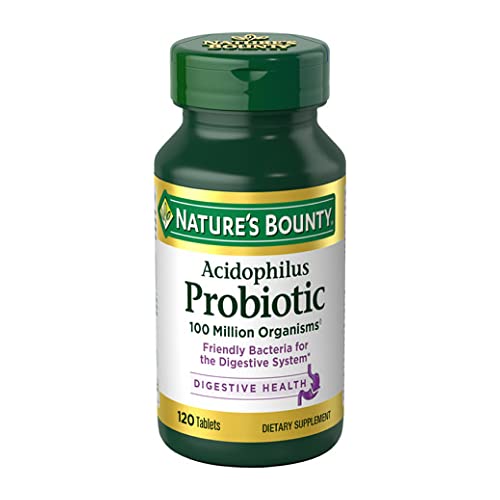 Nature's Bounty Probiotic Acidophilus Tablets, 120 tablets | Daily Probiotic for Women/Men Digestive Health, 100 Million Organisms, Vegetarian, 1 Serving per Day