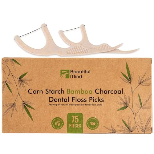 Natural Dental Floss Picks 75 Pack – Organic Biodegradable Floss Sticks with