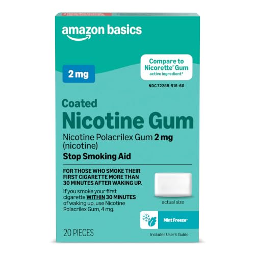 Amazon Basics Coated Nicotine Gum, 2 mg, Ice Mint Flavor, Stop Smoking