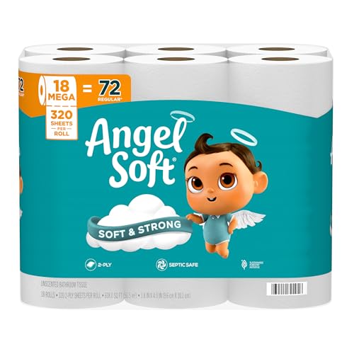 Angel Soft Toilet Paper, 18 Mega Rolls = 72 Regular Rolls, Soft and Strong | Toilet Tissue