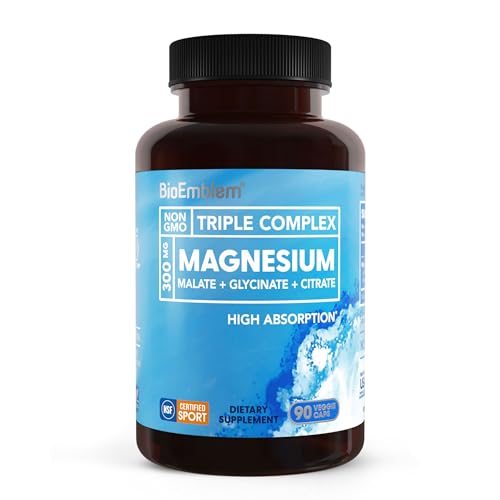 BioEmblem Magnesium Glycinate Complex, 300mg Per Serving, 90 Capsules | Triple Magnesium