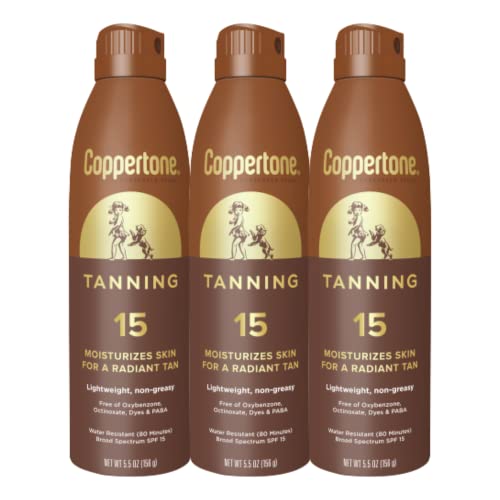 Coppertone Tanning Sunscreen Spray SPF 15, Multipack, 3 x 5.5 FL OZ