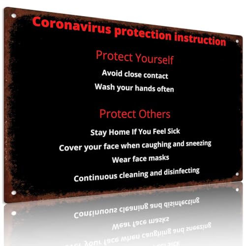 Coronavirus Protection Instruction Metal Sign, 8X12 Inch, Aluminum, Retro Wall Decor for