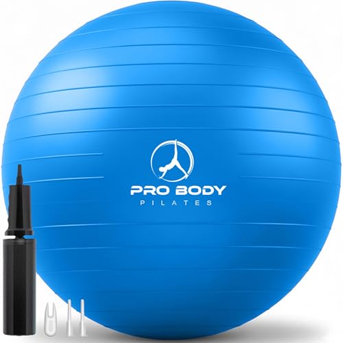 ProBody Pilates Yoga Ball - Gym Grade Exercise Ball (Blue, 65cm) | Sizes 45/55/65/75/85 cm, 330 lb Load, CA 10P Cert, PT & Prenatal Use, Recommended by OBs, Pump