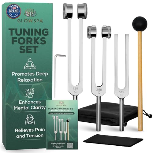 Tuning Forks for Healing Set – 128Hz, 256Hz & 512Hz Weighted Tuning Fork Kit with Rubber Mallet, Sound Healing Therapy Tools for Chakra Balancing, Meditation, Yoga & Stress Relief