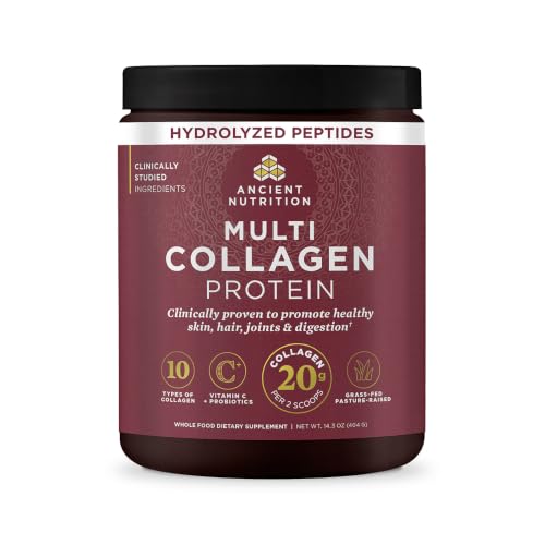 Ancient Nutrition Multi Collagen Protein, Hydrolyzed Peptides, Unflavored | Vitamin C, Probiotics,