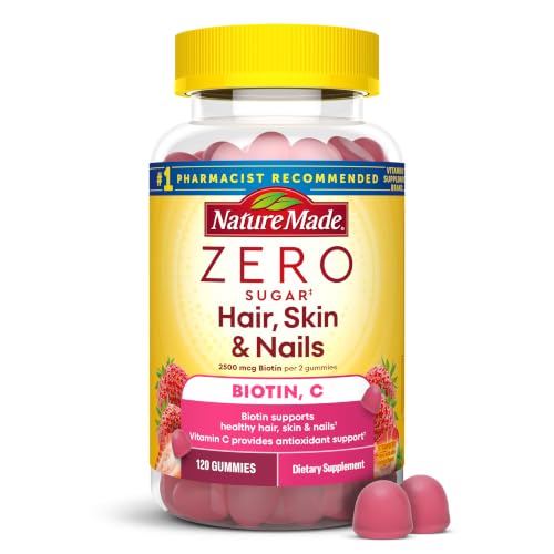 Nature Made Zero Sugar Hair Skin Nails Gummies, 120 Gummies | Biotin
