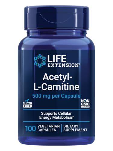 Life Extension Acetyl-L-Carnitine and Vitamin C, 100 Capsules | Brain, Mood & Nerve Health Plus Cellular Energy, 3-Month Supply, Gluten-Free, Non-GMO & Vegetarian Formula