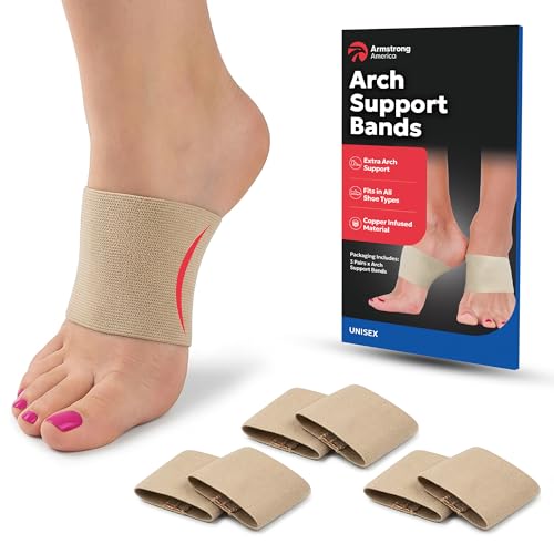 Arch Supports for Plantar Fasciitis Relief - Compression Sleeve & Foot Brace For Heel Pain, Bone Spurs, Flat Feet, High Arches - Copper Infused Arch Support Bands for Women & Men Over Socks - One Size - Beige - 3-PACK