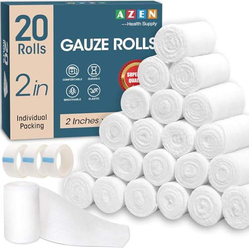 AZEN 20 Pack Gauze Rolls Bandages, 2 in x 4.1 Yards, Premium
