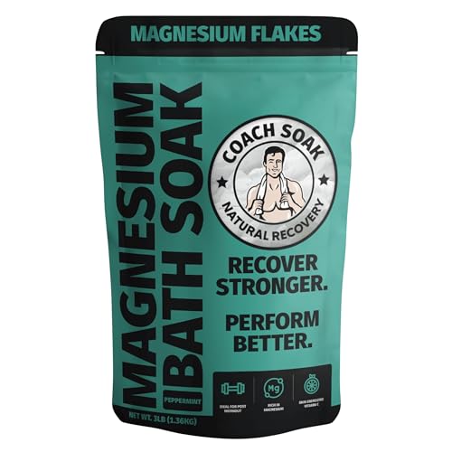 Coach Soak Magnesium Bath Soak - 3 lb, Cooling Peppermint Bath Salts | Epsom Salt Alternative, Fast-Absorbing Pure Flakes & Dead Sea Minerals for Relaxation & Soothing Relief