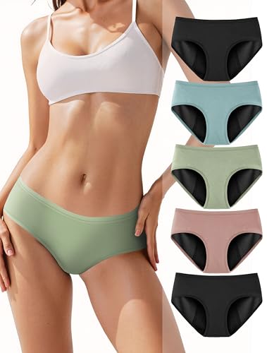 TIICHOO Period Panties for Women(S, 2 Black/1 Turquoise/1 Blush/1 Matcha) | 50