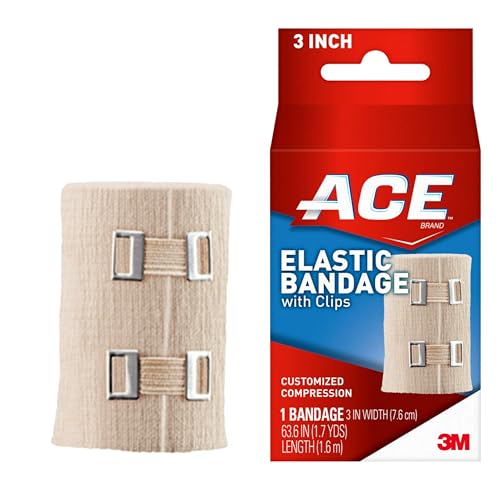 ACE 3 Inch Elastic Bandage with Clips, Beige, Great for Elbow, Ankle,