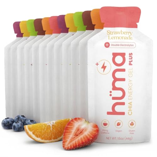 Huma Plus - Chia Energy Gel, Variety, 12 Gels | Double Electrolytes, Real Food, Stomach Friendly Energy Gels