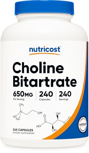 Nutricost Choline Bitartrate (650mg) 240 Vegetarian Capsules | GMO-Free, Vegetarian Friendly, Gluten