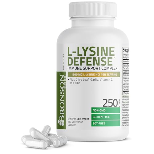 Bronson L-Lysine Defense Immune Support Complex, 1500 mg, 250 Capsules | Essential