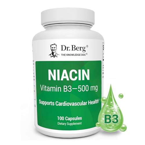 Dr. Berg Highly-Potent Niacin 500 mg β Now Only 125 mg per Capsule for Niacin Flush Tolerance Building β Gradually Increase to 500mg a Day β Vitamin B3 for Heart, Brain & Energy Support β 100 Capsules