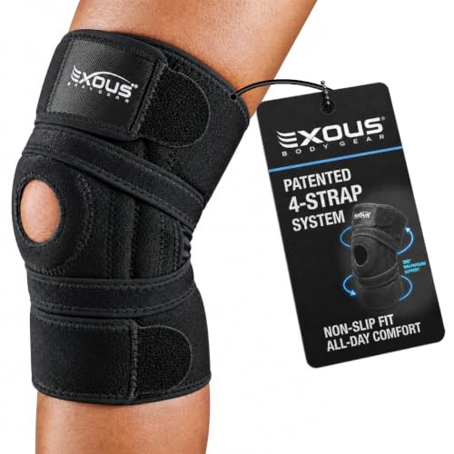Knee Brace for Men & Women with Patented 4-Way Adjustable Support | Wraparound knee support, dual side stabilizers for patella, Meniscus, ACL and MCL stability during activity